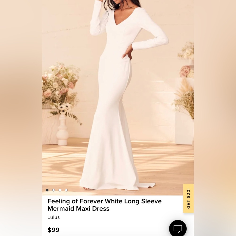 NWT Lulus Feeling of Forever White Long Sleeve Mermaid Maxi Dress